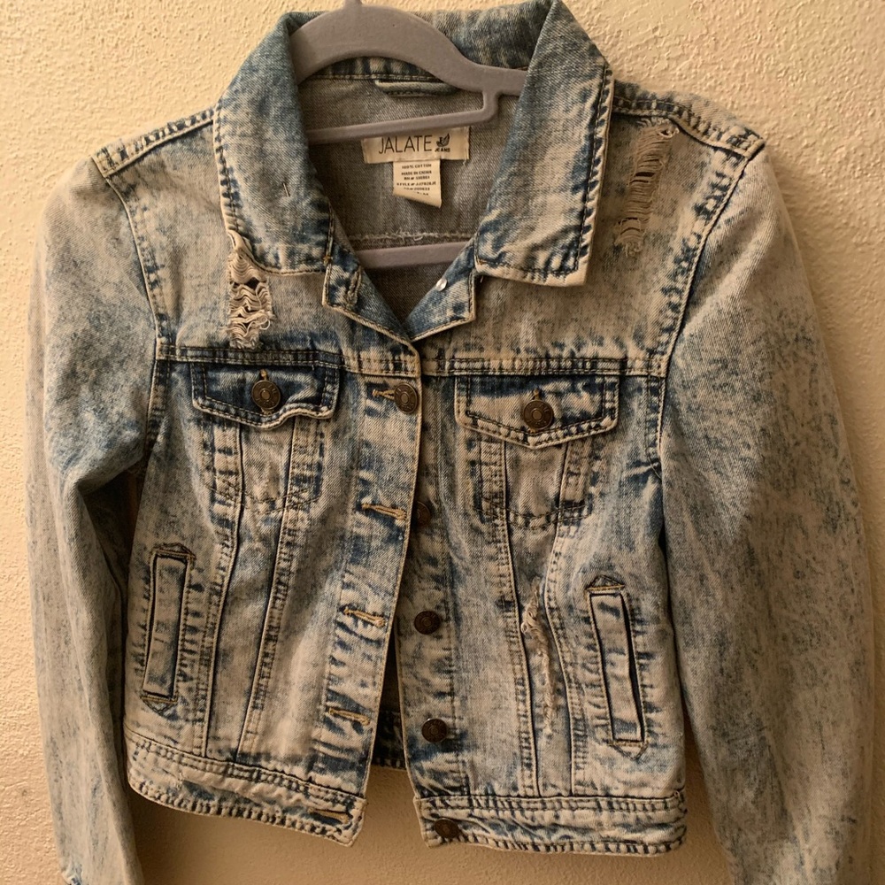 Acid wash distressed denim jacket